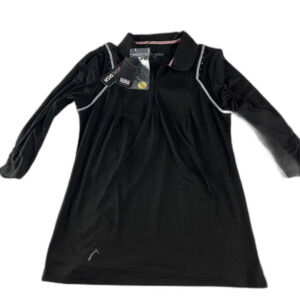 SwingDish Women‎ Golf Black 3/4 Sleeve Polo With Angeled Piping Large